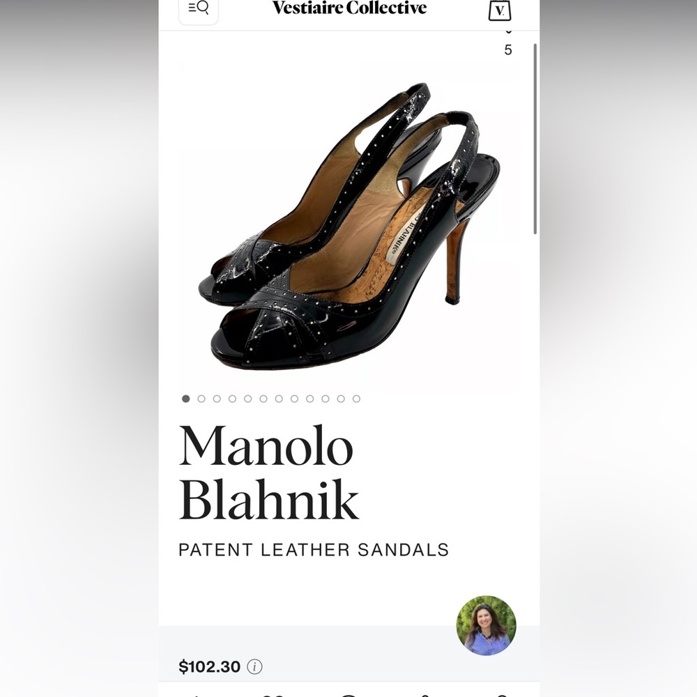 Manolo Blahnik Slingback Sandals Black Perforated Patent Size 40 Peep Toe Pump